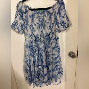 Amica Sartoria Blue and White Smocked Dress